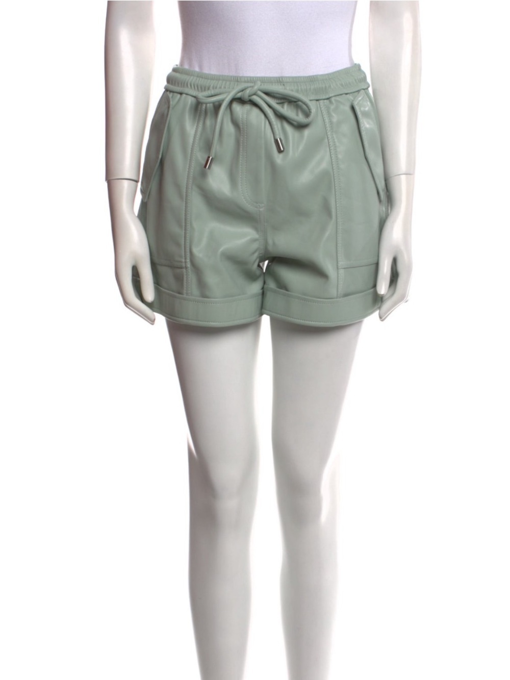 NWT Jonathan Simkhai Sage Green Faux-Leather Drawstring Shorts